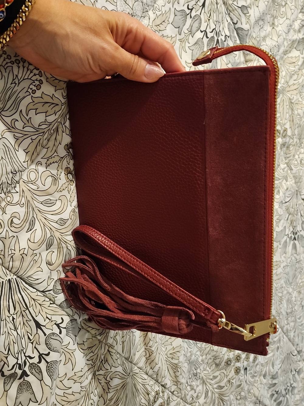 White House Black Market Women’s Burgundy Zip Clutch with Tassel